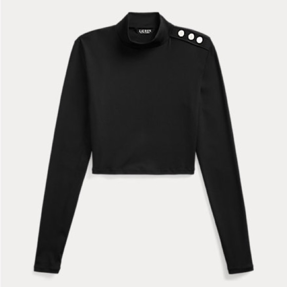 Lauren Ralph Lauren Ribbed Cropped Mockneck Rash Guard Black Swim TOP ONLY NEW - Picture 1 of 9